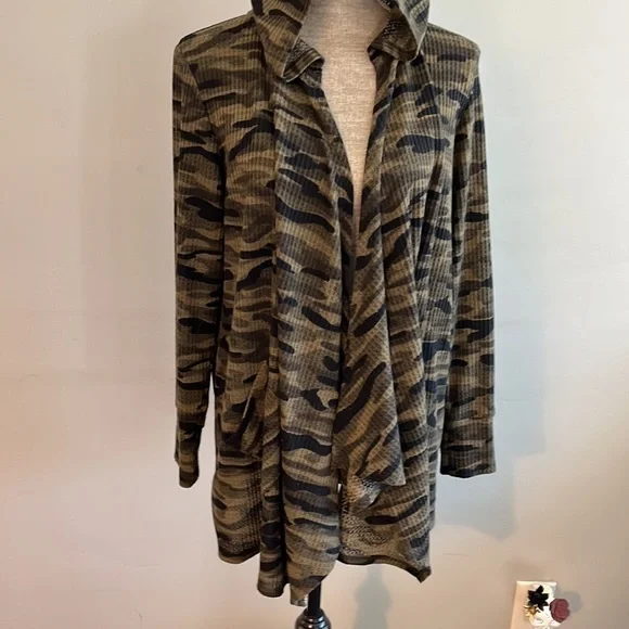 Retrology Womens Camouflage Long Sleeve Hoodie Soft Knit Cardigan Shrug XL. - Picture 4 of 9